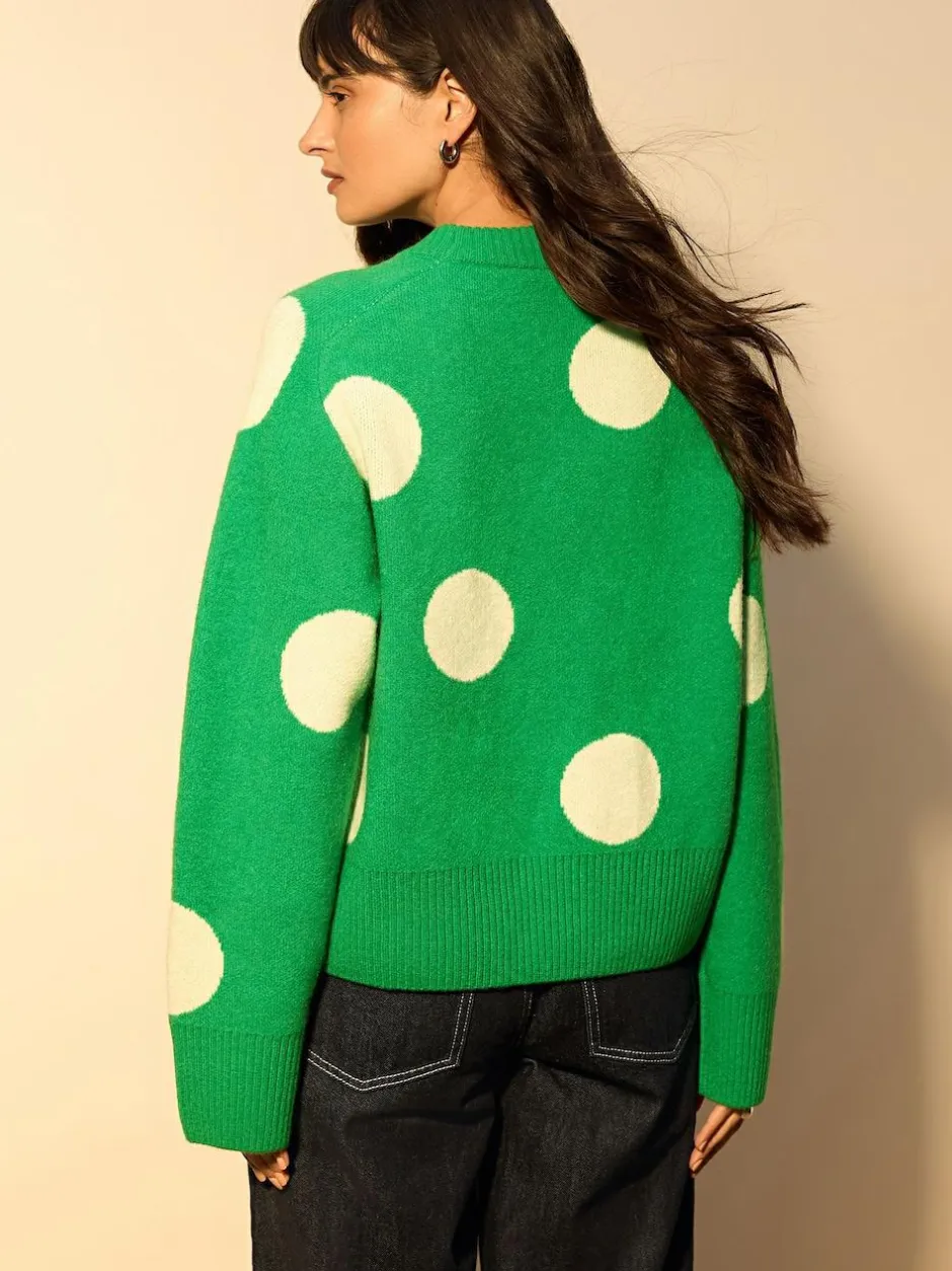 Next Bright Green Spot Crew Neck Knitted Jumper with Wool Online