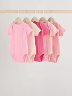 Next Bright Pink 5 Pack Short Sleeve Baby Bodysuits Outlet