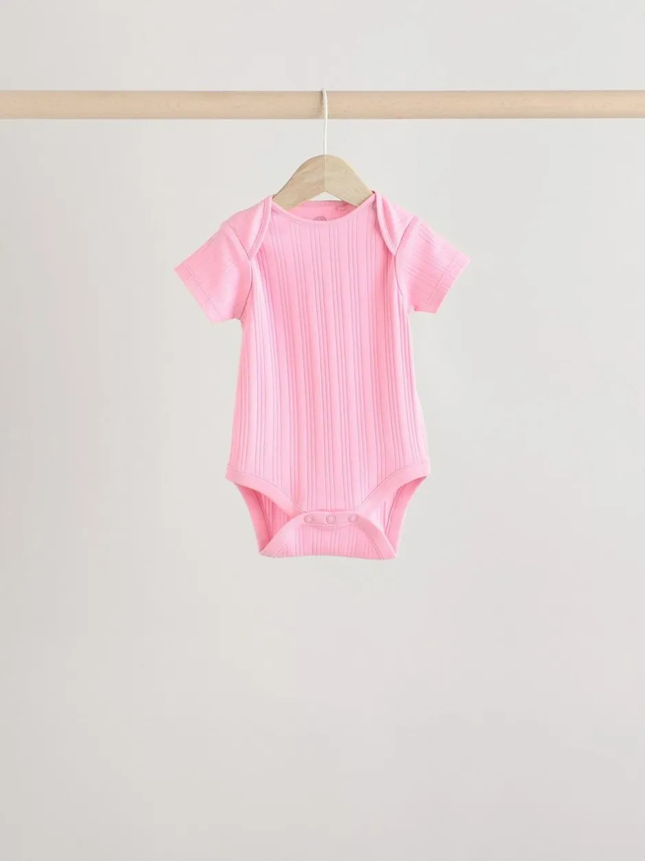 Next Bright Pink 5 Pack Short Sleeve Baby Bodysuits Outlet