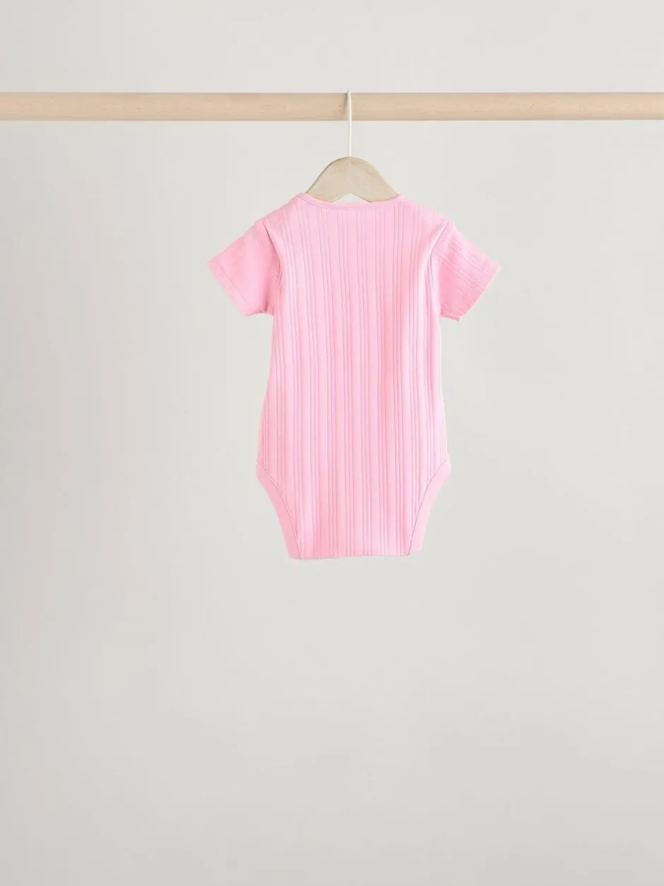 Next Bright Pink 5 Pack Short Sleeve Baby Bodysuits Outlet