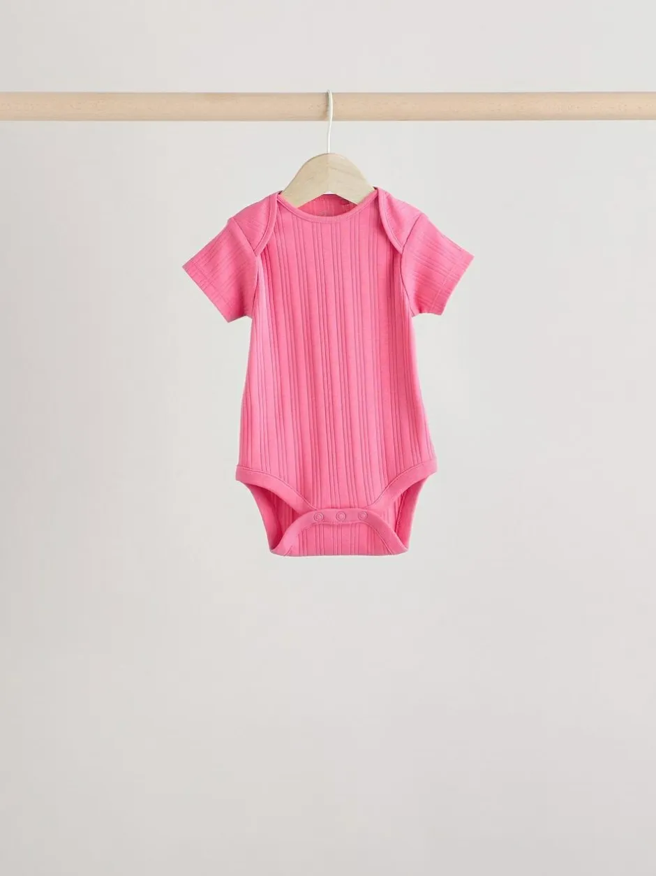 Next Bright Pink 5 Pack Short Sleeve Baby Bodysuits Outlet
