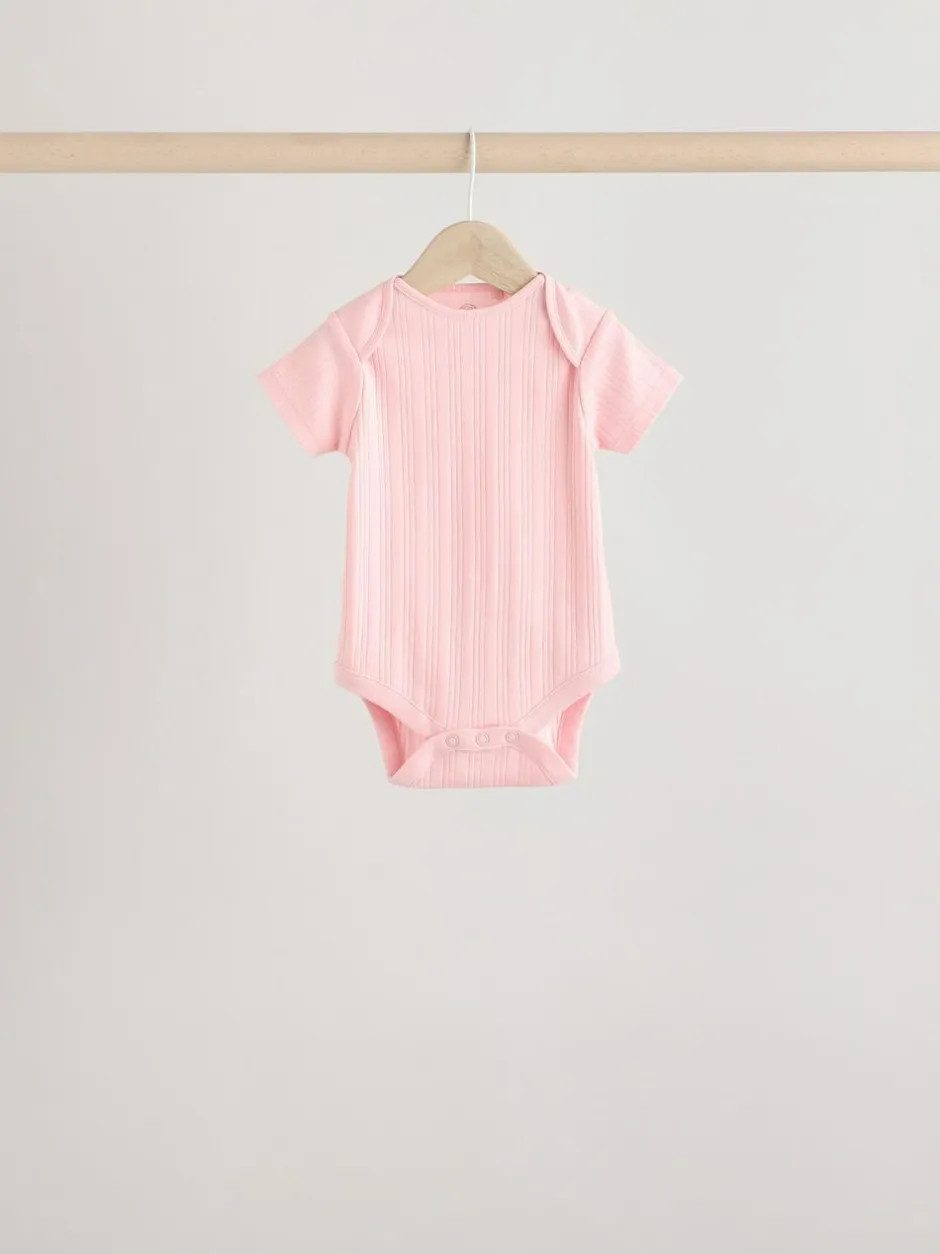 Next Bright Pink 5 Pack Short Sleeve Baby Bodysuits Outlet