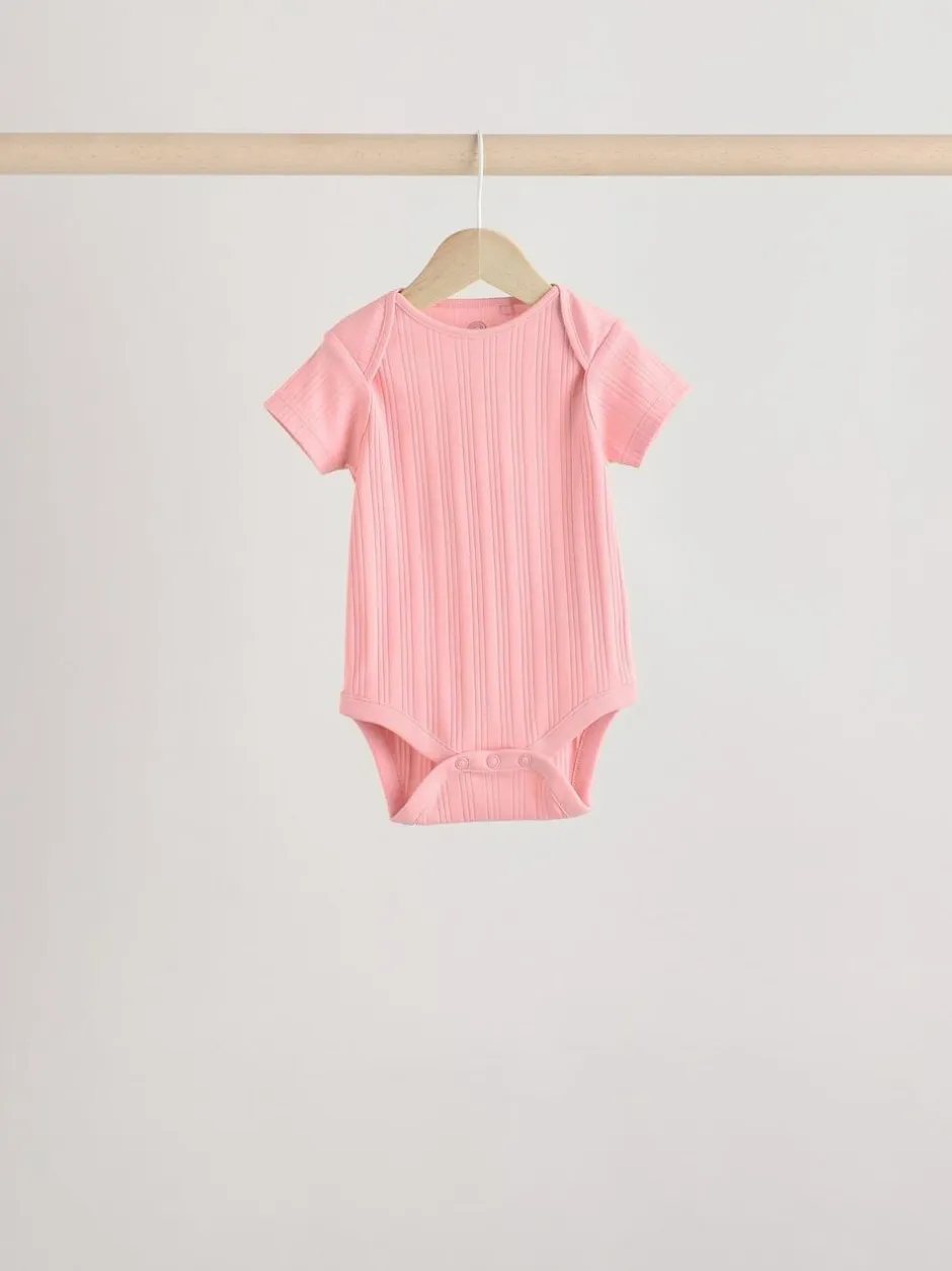 Next Bright Pink 5 Pack Short Sleeve Baby Bodysuits Outlet