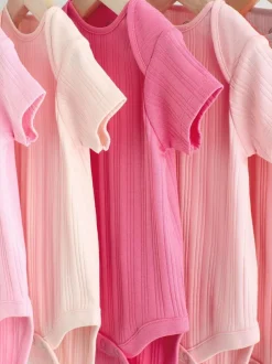 Next Bright Pink 5 Pack Short Sleeve Baby Bodysuits Outlet