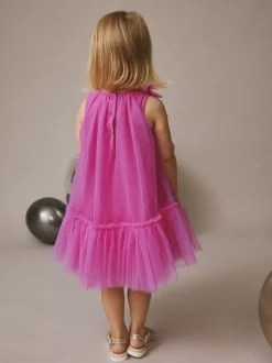 Next Bright Pink Bows Sleeveless Mesh Dress (3mths-7yrs) Outlet