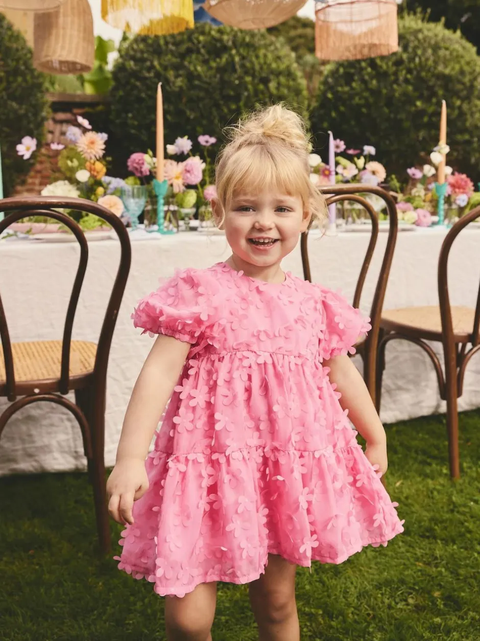 Next Short Sleeve 3D Flowers Dress (3mths-8yrs) Bright Pink New
