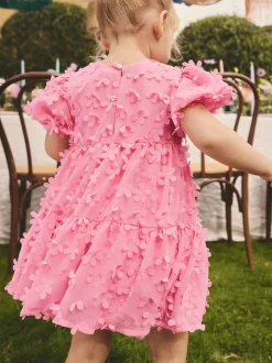 Next Short Sleeve 3D Flowers Dress (3mths-8yrs) Bright Pink New