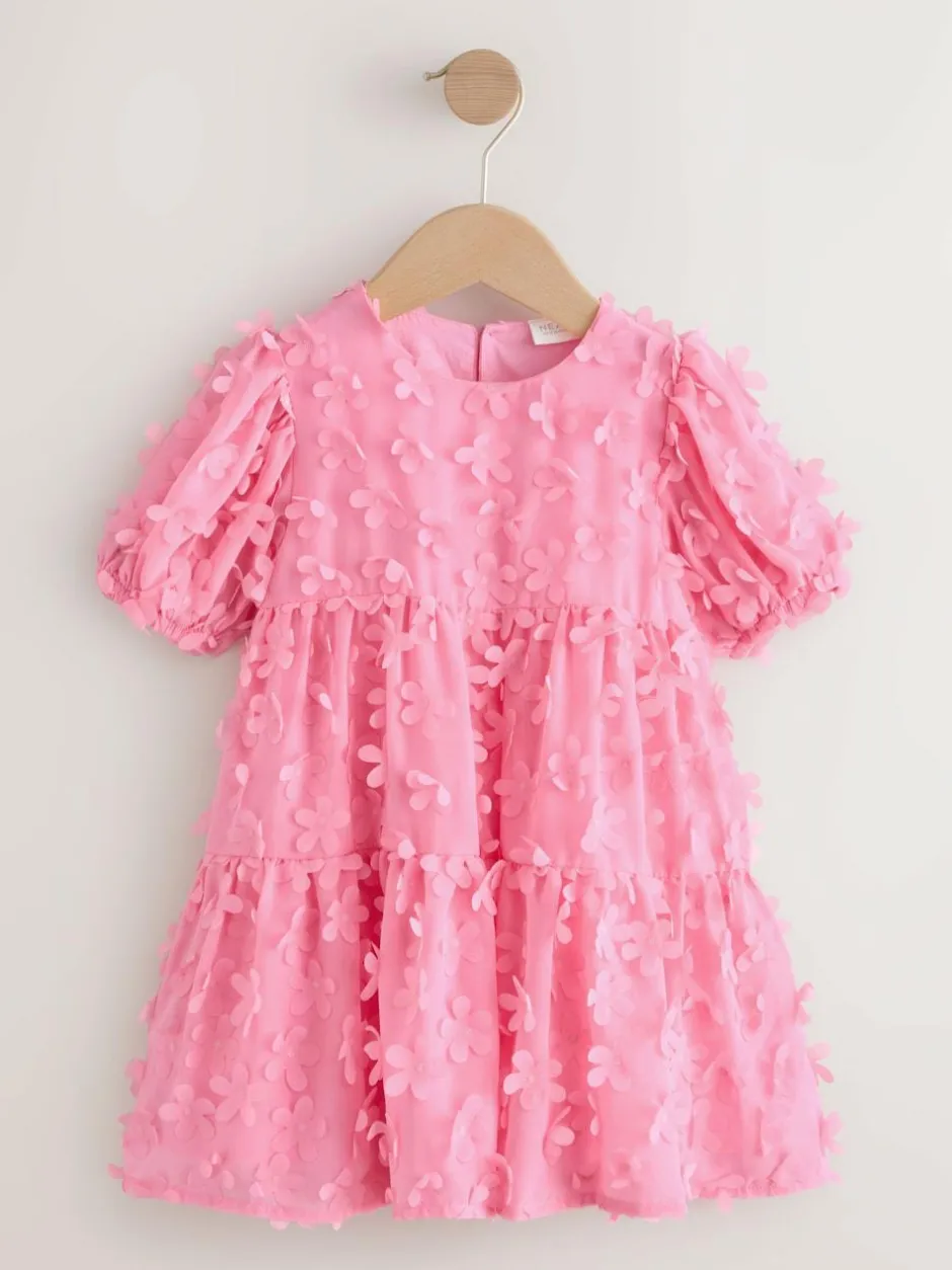 Next Short Sleeve 3D Flowers Dress (3mths-8yrs) Bright Pink New