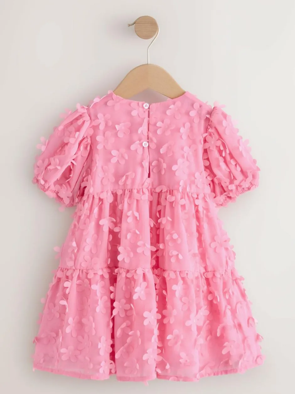 Next Short Sleeve 3D Flowers Dress (3mths-8yrs) Bright Pink New