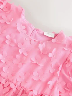 Next Short Sleeve 3D Flowers Dress (3mths-8yrs) Bright Pink New