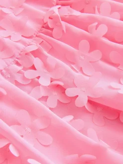 Next Short Sleeve 3D Flowers Dress (3mths-8yrs) Bright Pink New