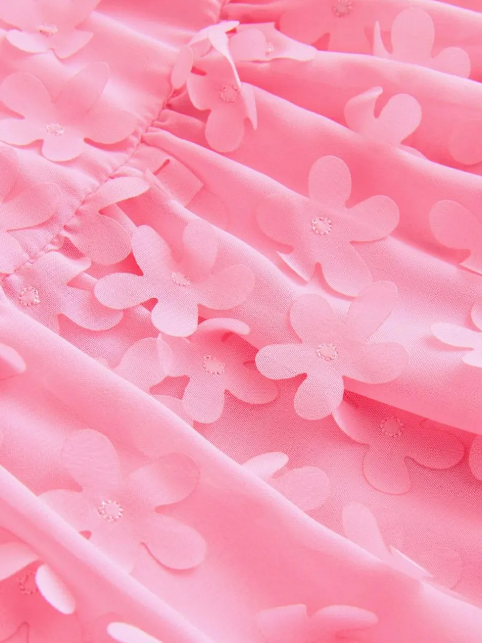 Next Short Sleeve 3D Flowers Dress (3mths-8yrs) Bright Pink New