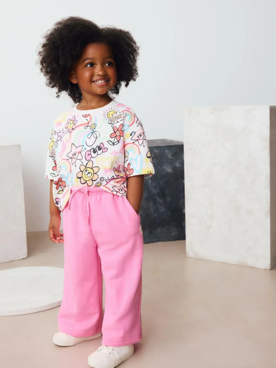 Next Bright Pink Wide Leg Sweat Joggers (3mths-7yrs) Clearance