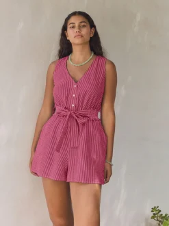 Next Bright Pink/Red Belted Summer Playsuit New