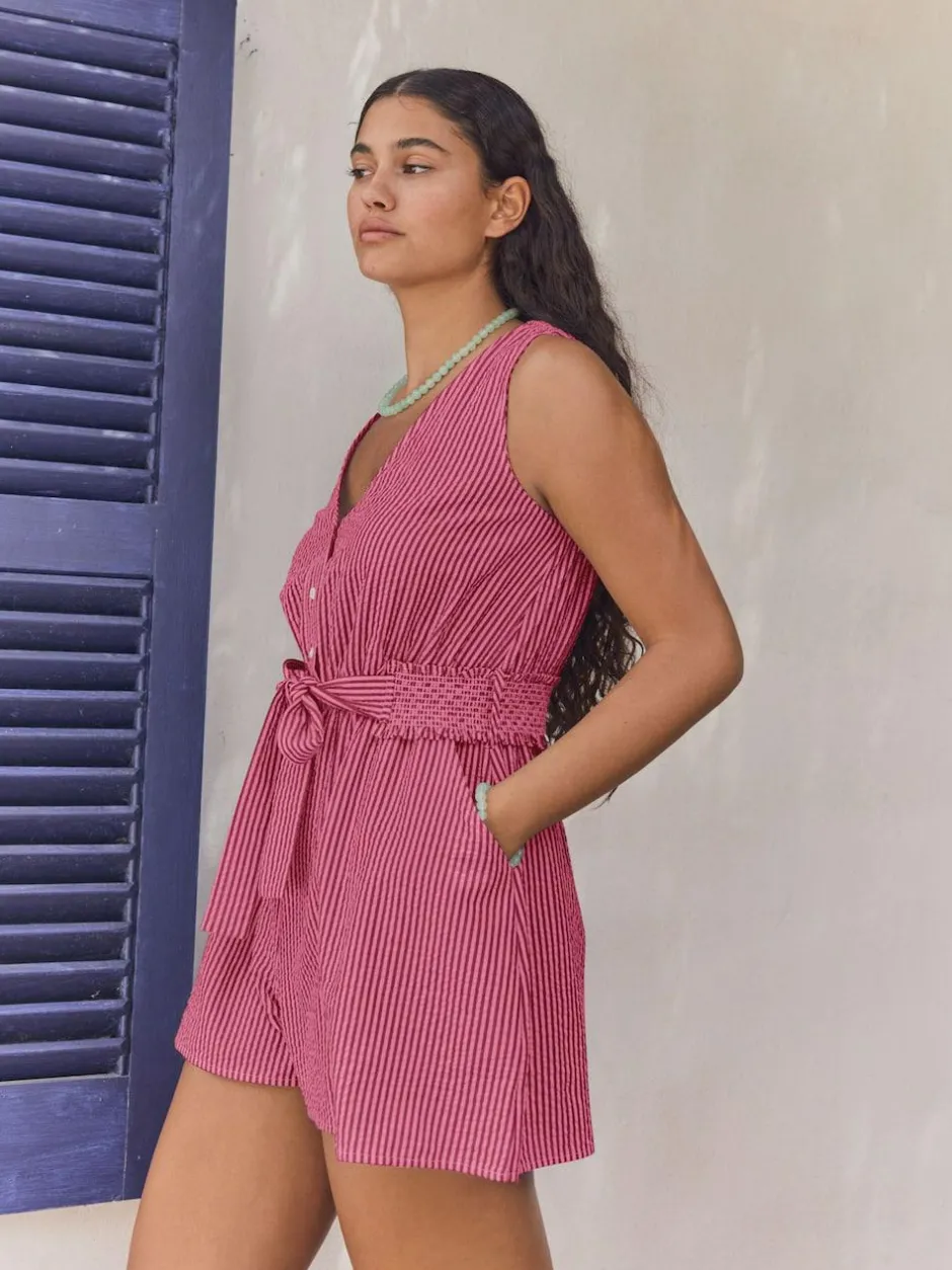 Next Bright Pink/Red Belted Summer Playsuit New