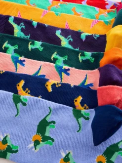 Next Bright Red/Blue/Orange Dinosaur Pattern Socks 8 Pack Clearance