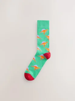 Next Bright Red/Blue/Orange Dinosaur Pattern Socks 8 Pack Clearance