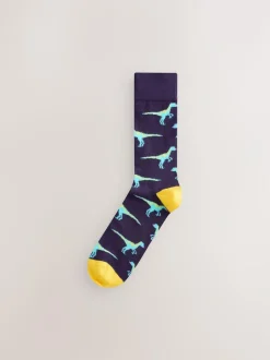 Next Bright Red/Blue/Orange Dinosaur Pattern Socks 8 Pack Clearance
