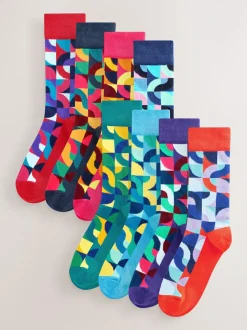 Next Bright Red/Green Geo Pattern Socks 8 Pack Online