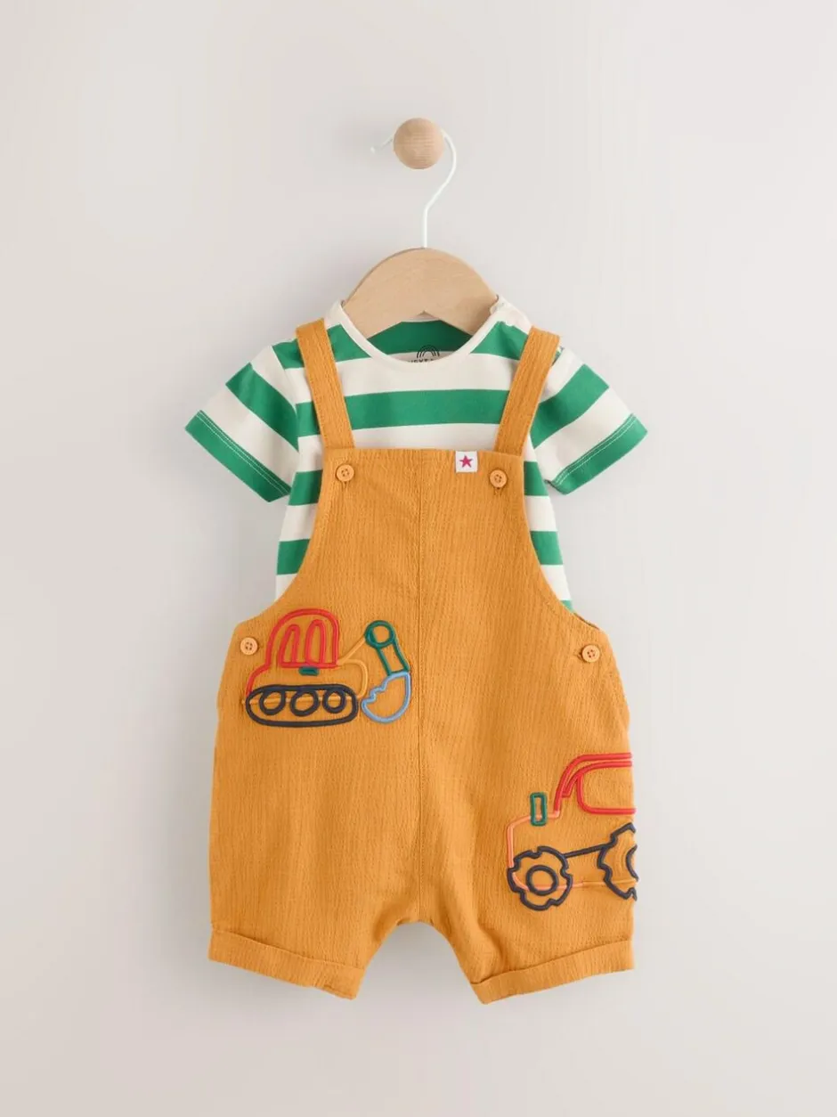 Next Baby Woven Dungaree and Bodysuit Set (0mths-2yrs) Bright Transport Best