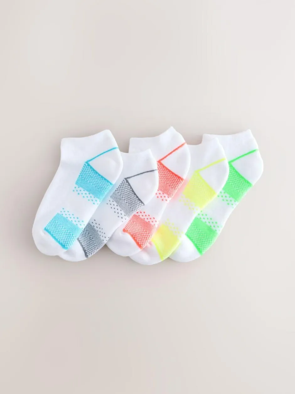 Next Cushioned Footbed Sports Trainers Socks 5 Pack Bright Yellow/Green/Blue Clearance