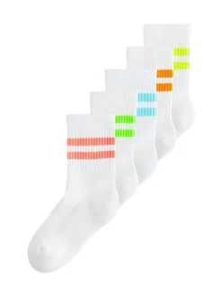 Next Bright Yellow/Green/Blue Cushioned Footbed Cotton Rich Ribbed Tipped Socks 5 Pack Hot