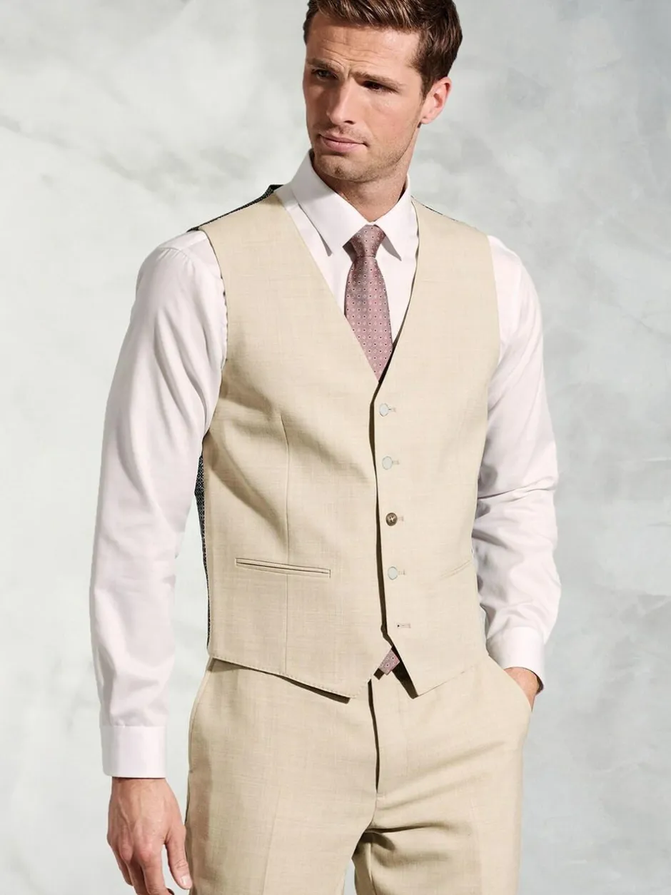 Brook Taverner Linen Blend Mixer Suit Waistcoat Beige Discount