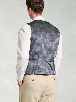 Brook Taverner Linen Blend Mixer Suit Waistcoat Beige Discount
