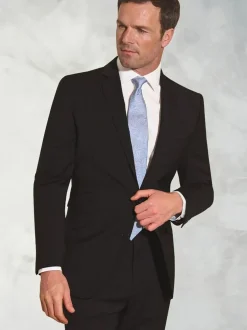 Brook Taverner Tailored Fit Wool Mix Washable Suit Jacket Black White Outlet