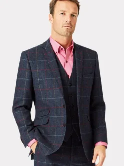 Brook Taverner Check Wool Suit Jacket Blue New