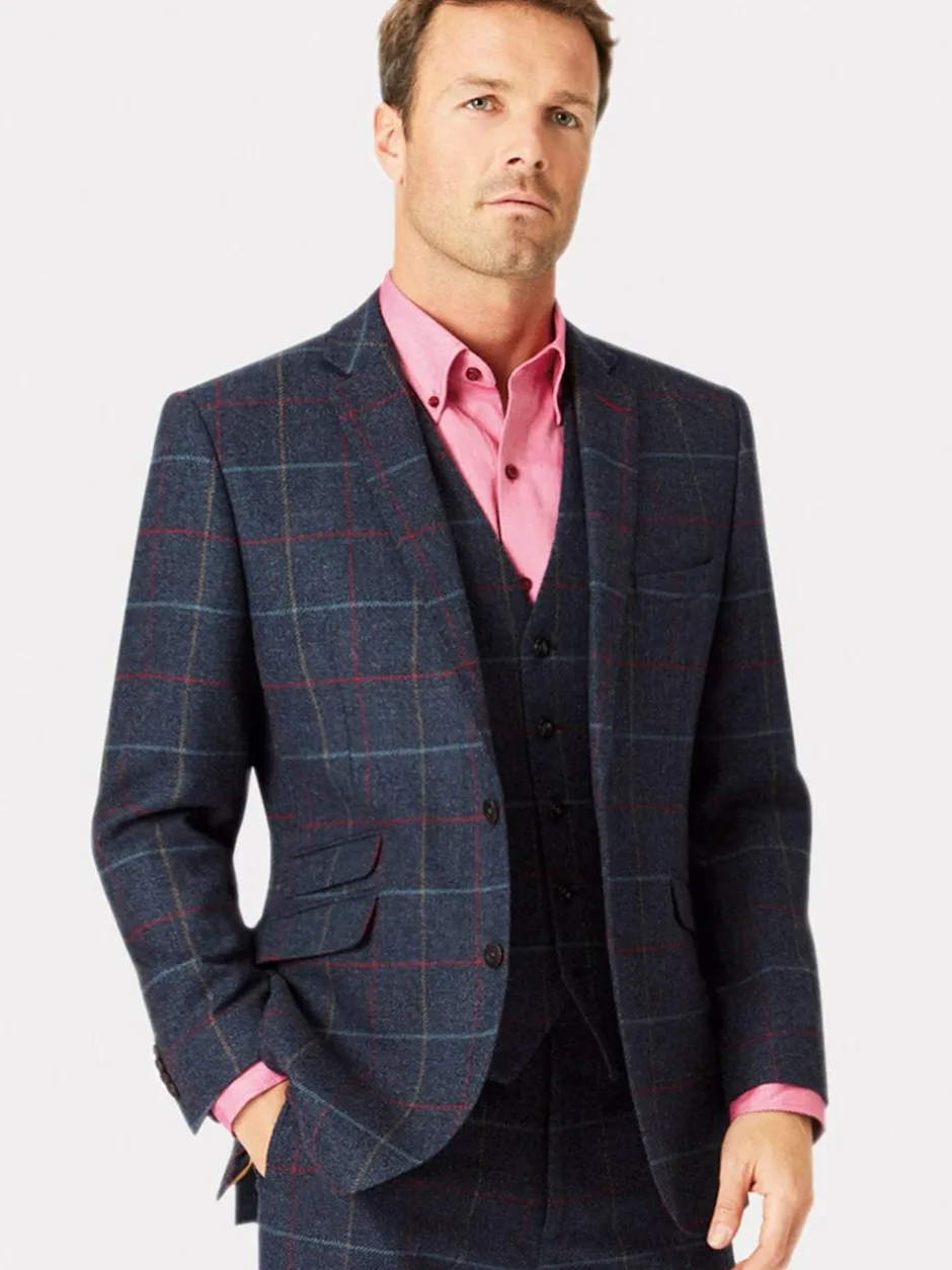 Brook Taverner Check Wool Suit Jacket Blue New