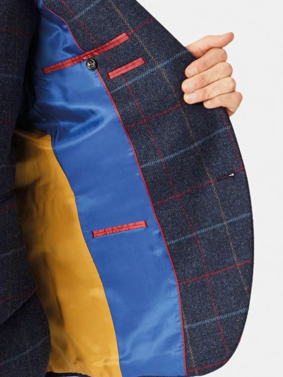 Brook Taverner Check Wool Suit Jacket Blue New