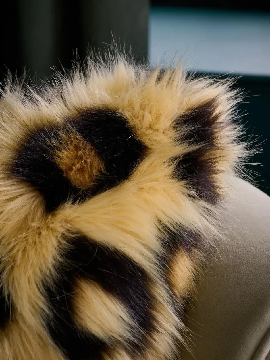 Next Brown 50 x 50cm Long Leopard Print Faux Fur Cushion Discount