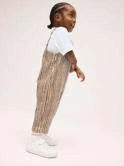 Next Brown and Off White Stripe Dungarees and T-Shirt Set (3mths-7yrs) Best