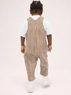 Next Brown and Off White Stripe Dungarees and T-Shirt Set (3mths-7yrs) Best