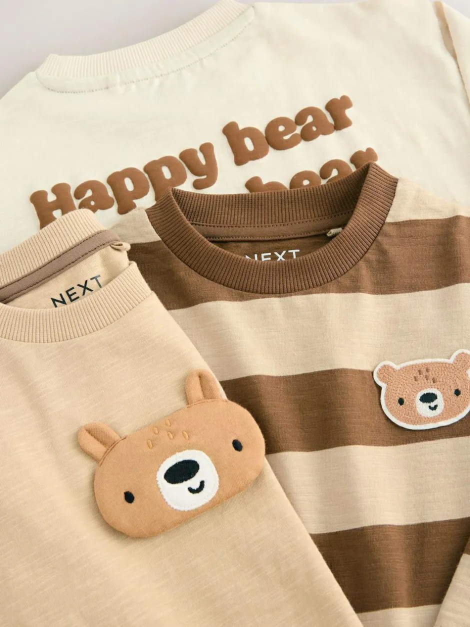 Next Long Sleeve Appliqué T-Shirts 3 Pack (3mths-7yrs) Brown Bear