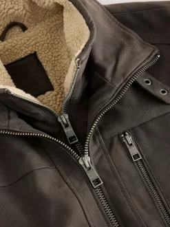 Next Brown Borg Lined Faux Leather Jacket