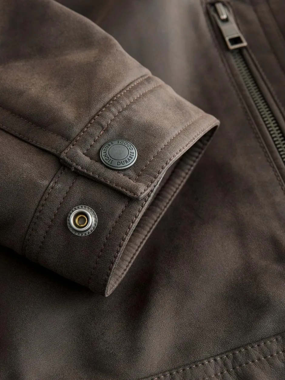 Next Brown Borg Lined Faux Leather Jacket