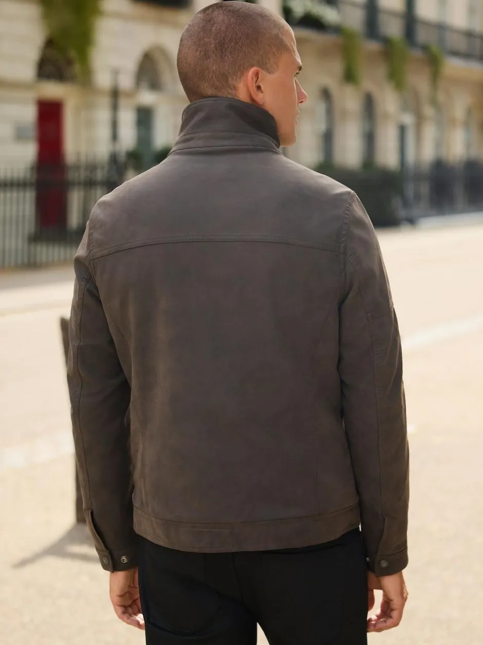 Next Brown Borg Lined Faux Leather Jacket