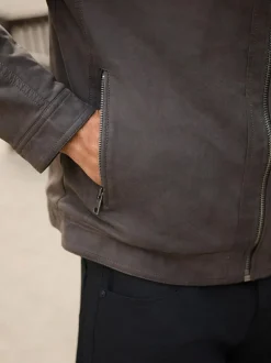 Next Brown Borg Lined Faux Leather Jacket