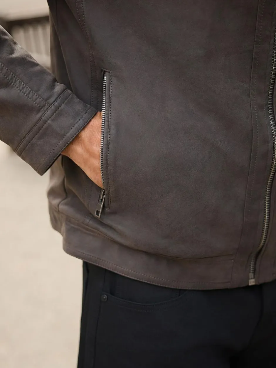 Next Brown Borg Lined Faux Leather Jacket