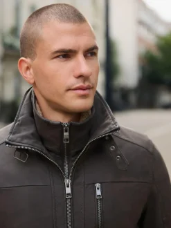 Next Brown Borg Lined Faux Leather Jacket