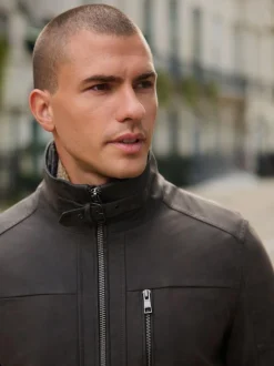 Next Brown Borg Lined Faux Leather Jacket