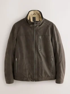 Next Brown Borg Lined Faux Leather Jacket