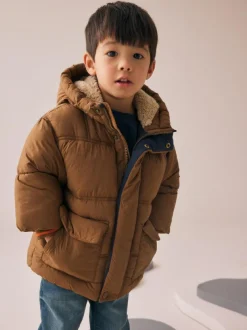 Next Borg Lined Padded Shower Resistant Coat (3mths-7yrs) Brown