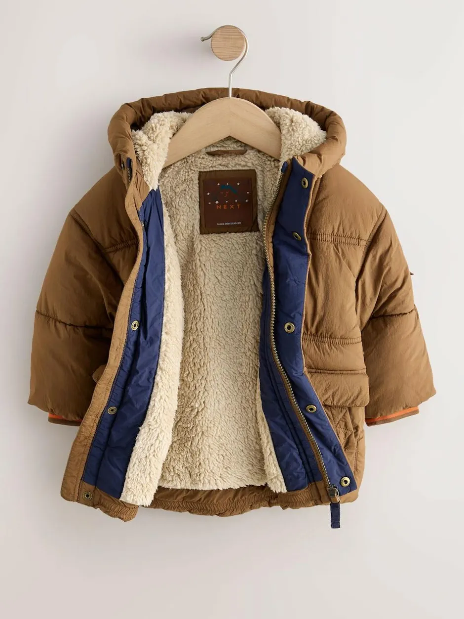 Next Borg Lined Padded Shower Resistant Coat (3mths-7yrs) Brown