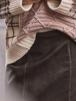 Next Faux Leather Mini Skirt Brown Distressed Sale