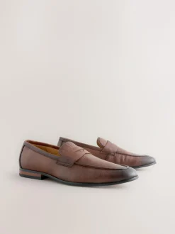 Next Embossed Leather Loafers Brown Hot