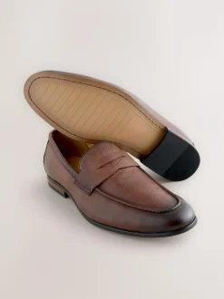 Next Embossed Leather Loafers Brown Hot