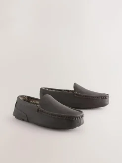 Next Faux Fur Lined Moccasin Slippers Brown Outlet